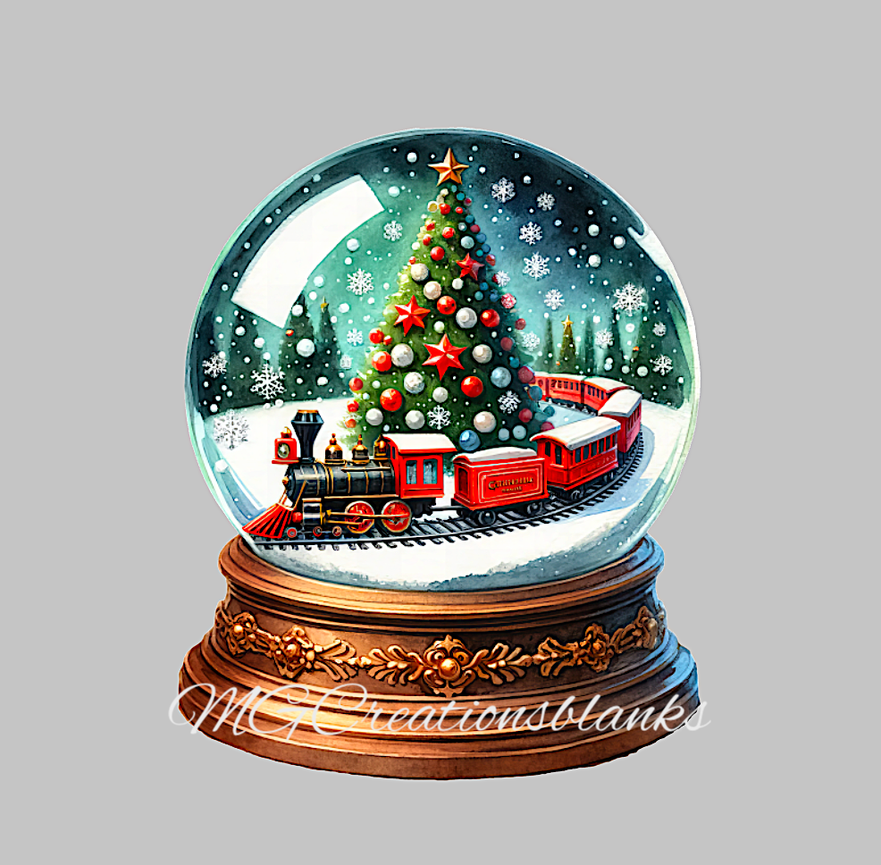 Snow globe tree clear acrylic blank for badge reel with matching vinyl decal, Christmas train acrylic blank, Christmas snow globe decal, acrylic, Snow globe Christmas tree acrylic blank, santa acrylic blank