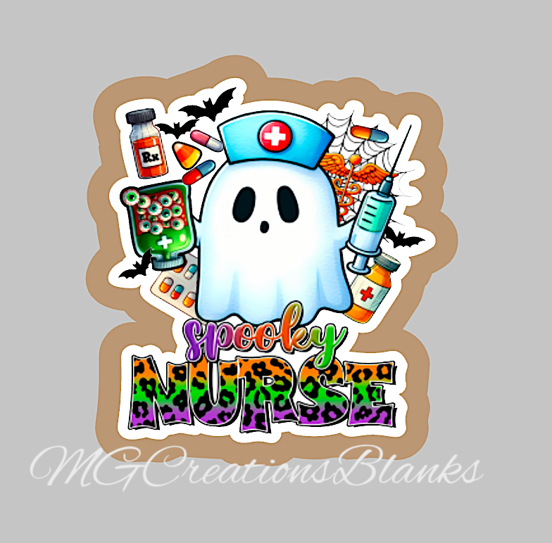 Halloween nurse clear acrylic blanks for badge reels with matching vinyl decal, spooky nurse acrylic blank, spooky nurse vinyl decal, Halloween spooky nurse acrylic blank, spooky nurse