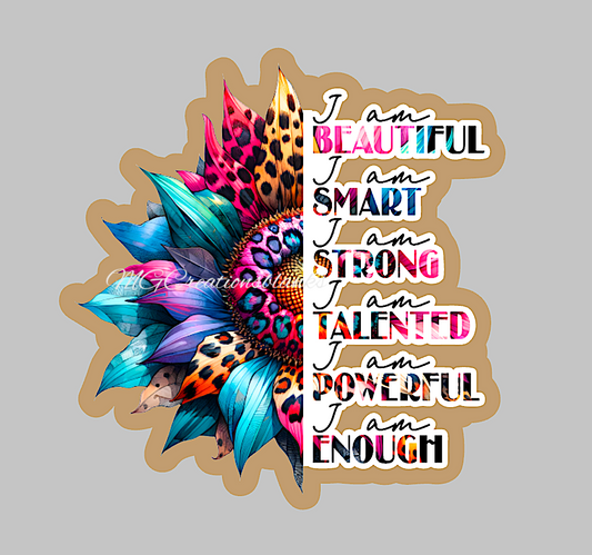 I am beautiful, I am strong, I am enough acrylic blanks & vinyl decal, acrylic blank, decal, vinyl decal, cast acrylic, Strong, Beautiful, Enough clear acrylic blank, clear acrylic blank badge reel, enough acrylic blank