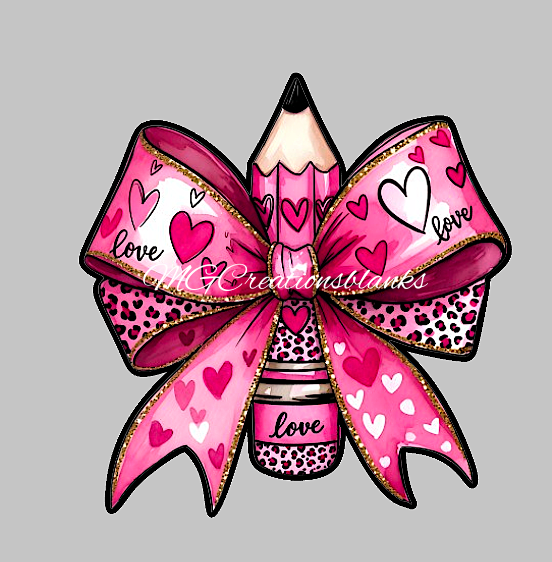 Teacher Valentine Pencil bow clear acrylic blank for badge reels with vinyl decal, Valentine teacher bow acrylic blank, Valentine Teacher vinyl decal, Valentine Teacher acrylic blank, Pencil acrylic blanks