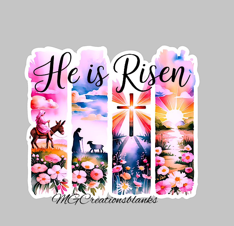 He is risen Easter clear acrylic blanks for badge reels with vinyl decal, Easter acrylic blank, Easter acrylic blank, He is Risen DIY craft blank