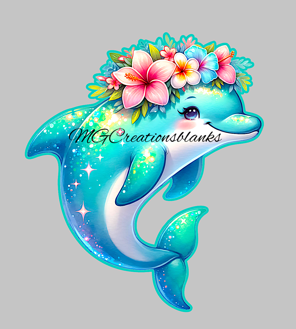Dolphin clear acrylic blank for badge reel with vinyl decal, dolphin DIY acrylic blank, dolphin craft animal, under the sea animals