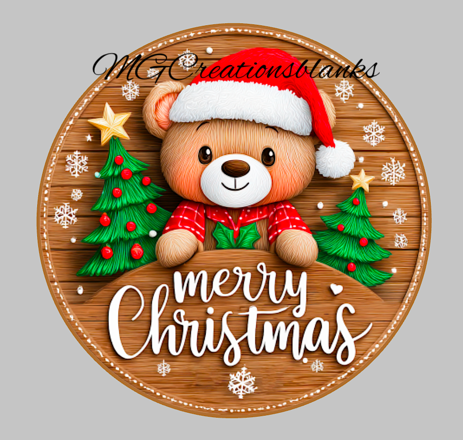 Merry Christmas Bear clear acrylic blank for badge reel with vinyl decal, Teddy bear acrylic blank, Merry Christmas teddy bear DIY craft blank, Merry Christmas acrylic DIY blank