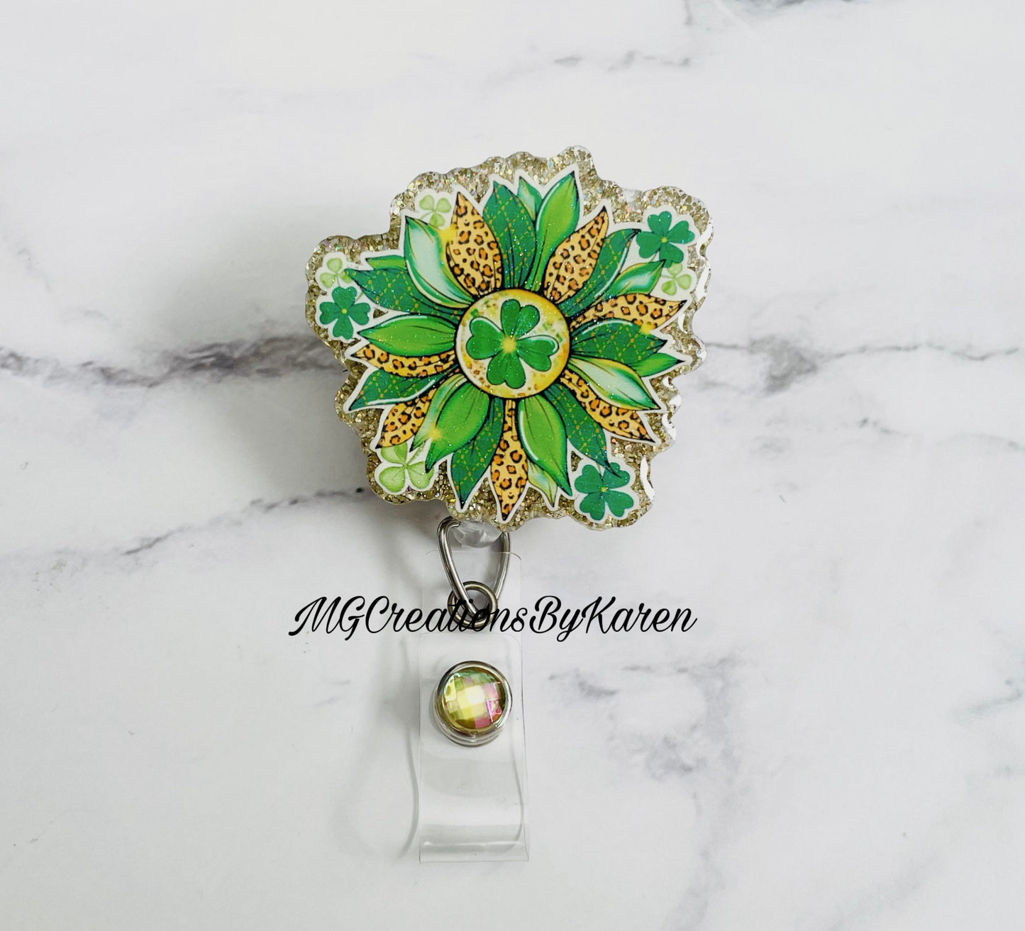 St. Patrick’s Sunflower acrylic blanks for badge reels with matching vinyl decal, acrylic blank, decal, vinyl decal, St. Patrick acrylic blank