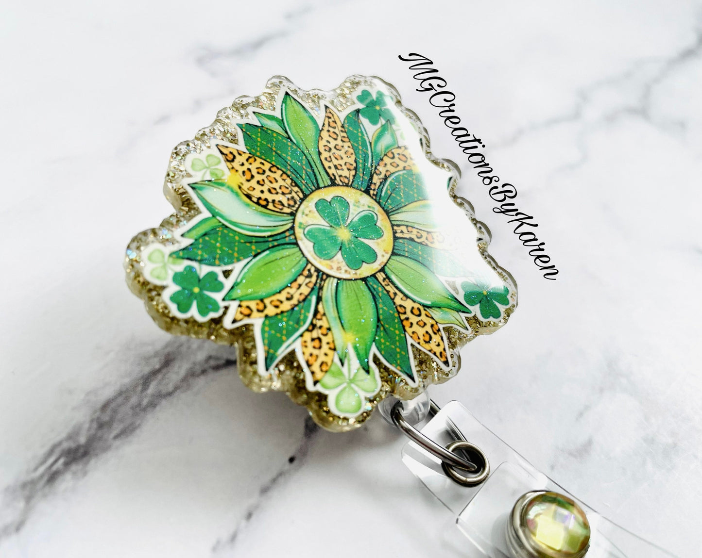 St. Patrick’s Sunflower acrylic blanks for badge reels with matching vinyl decal, acrylic blank, decal, vinyl decal, St. Patrick acrylic blank