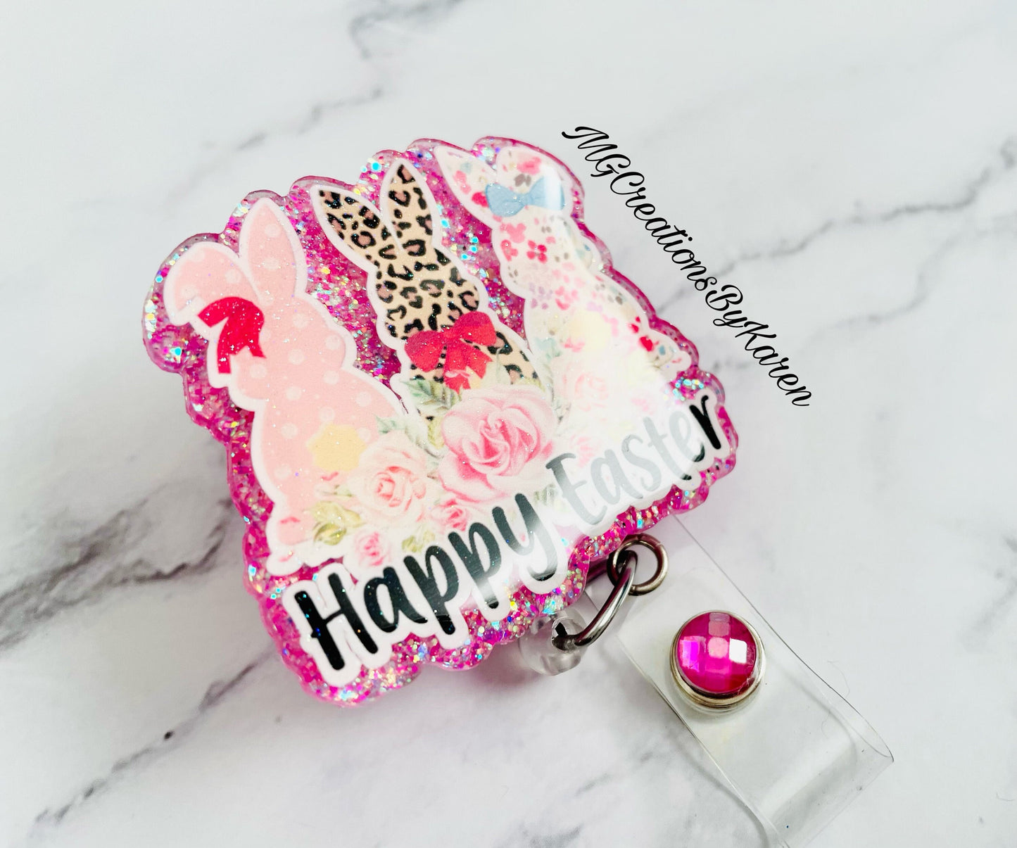 Easter Sitting Bunnies clear acrylic blanks for badge reels with matching vinyl decal, acrylic blank, decal, vinyl decal, Easter, acrylic