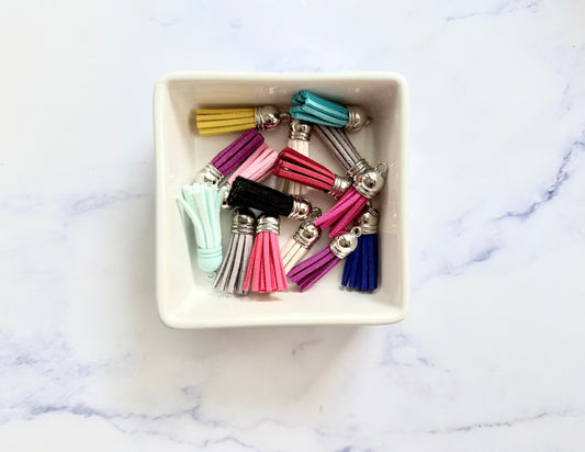 38mm Tassels (qty 10), tassels for keychains, mini silver tassels, crafting supplies for keychains, DIY keyring tassel