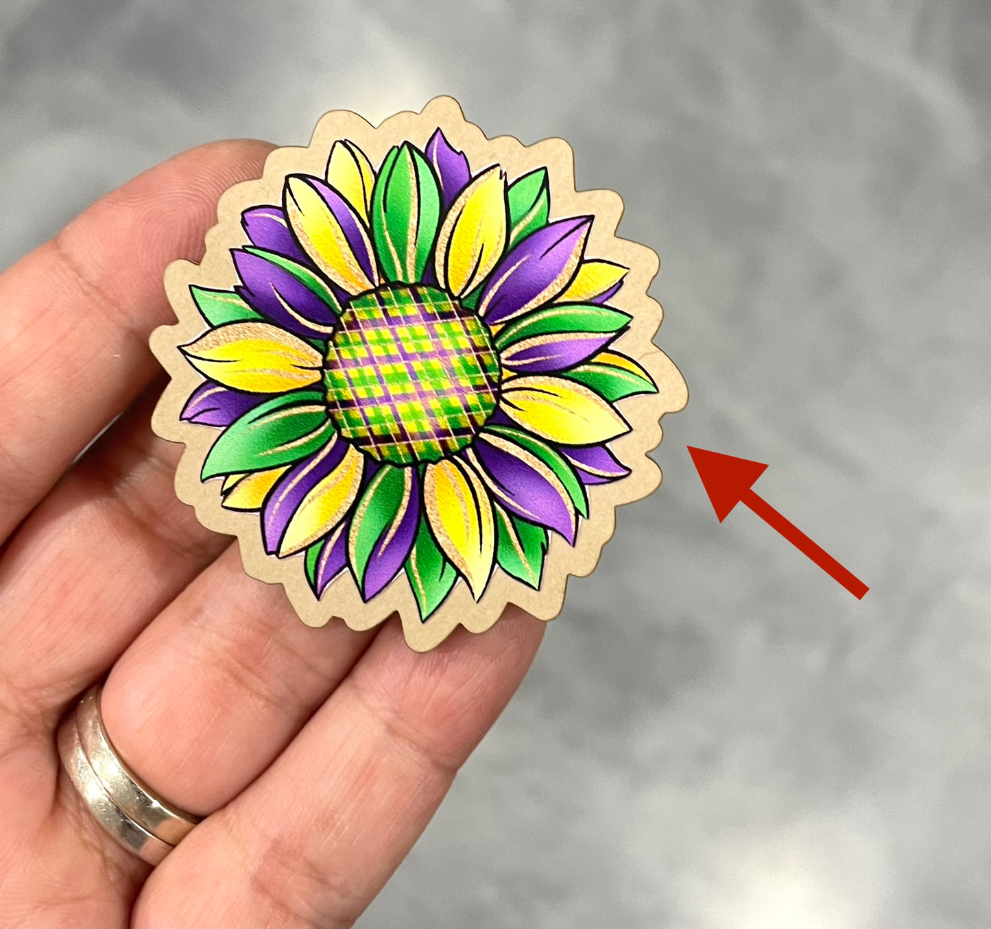 Mardi grass sunflower clear acrylic blanks for badge reels with matching vinyl decal, acrylic blank, decal, vinyl decal, Mardi gras acrylic blank