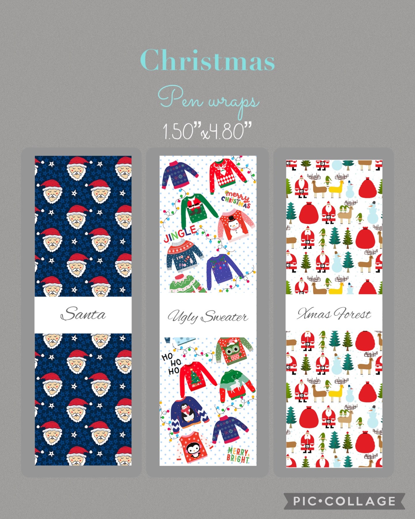 Santa pen wrap vinyl sheet, Santa pen wrap, pen wrap vinyl print sheet, pattern vinyl for pens, pen wrap craft vinyl for Cricut and Silhouette