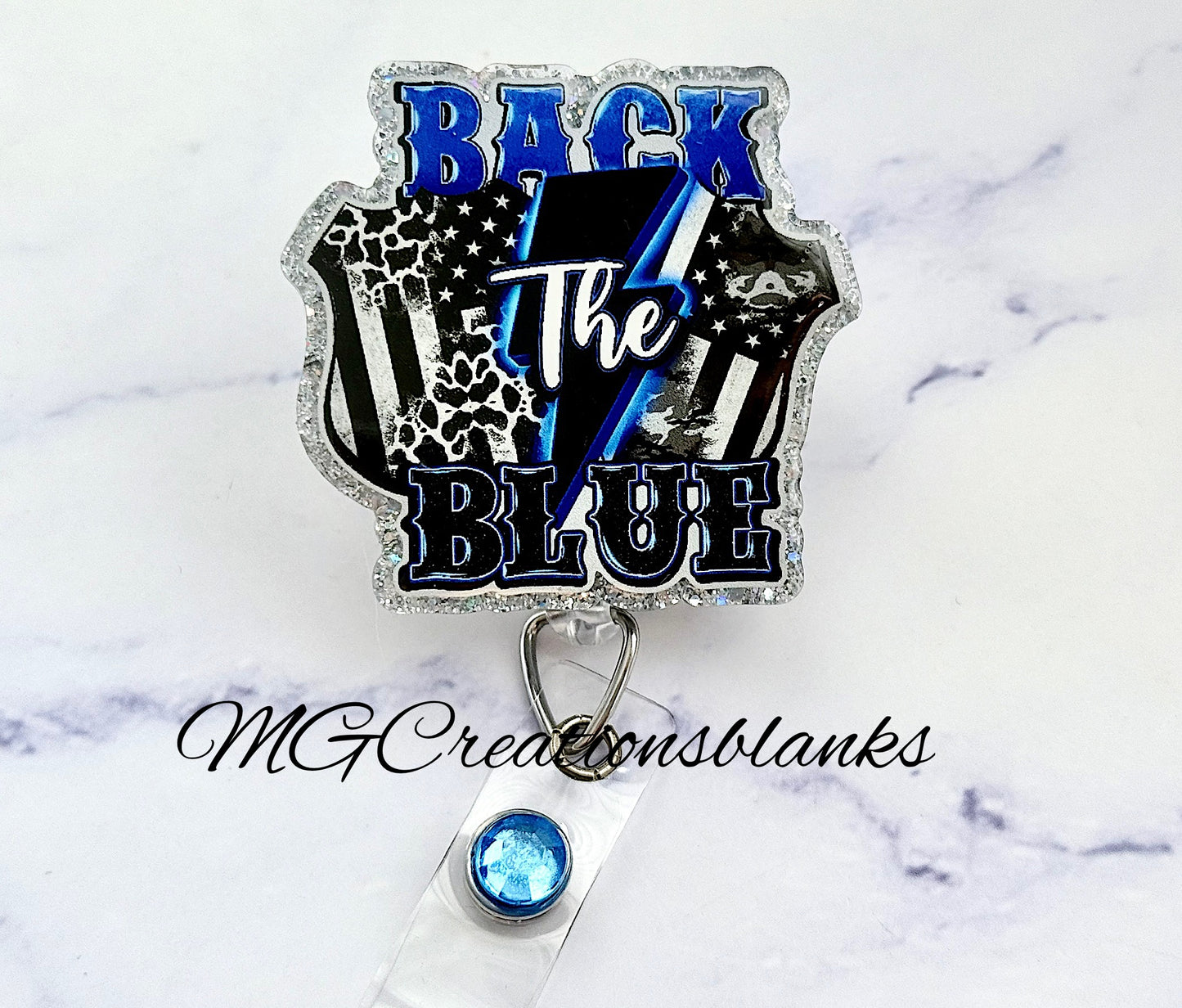 Back the blue clear acrylic blanks for badge reels with matching vinyl decal, police acrylic blank, law enforcement decal, back the blue vinyl decal, Officer acrylic blanks