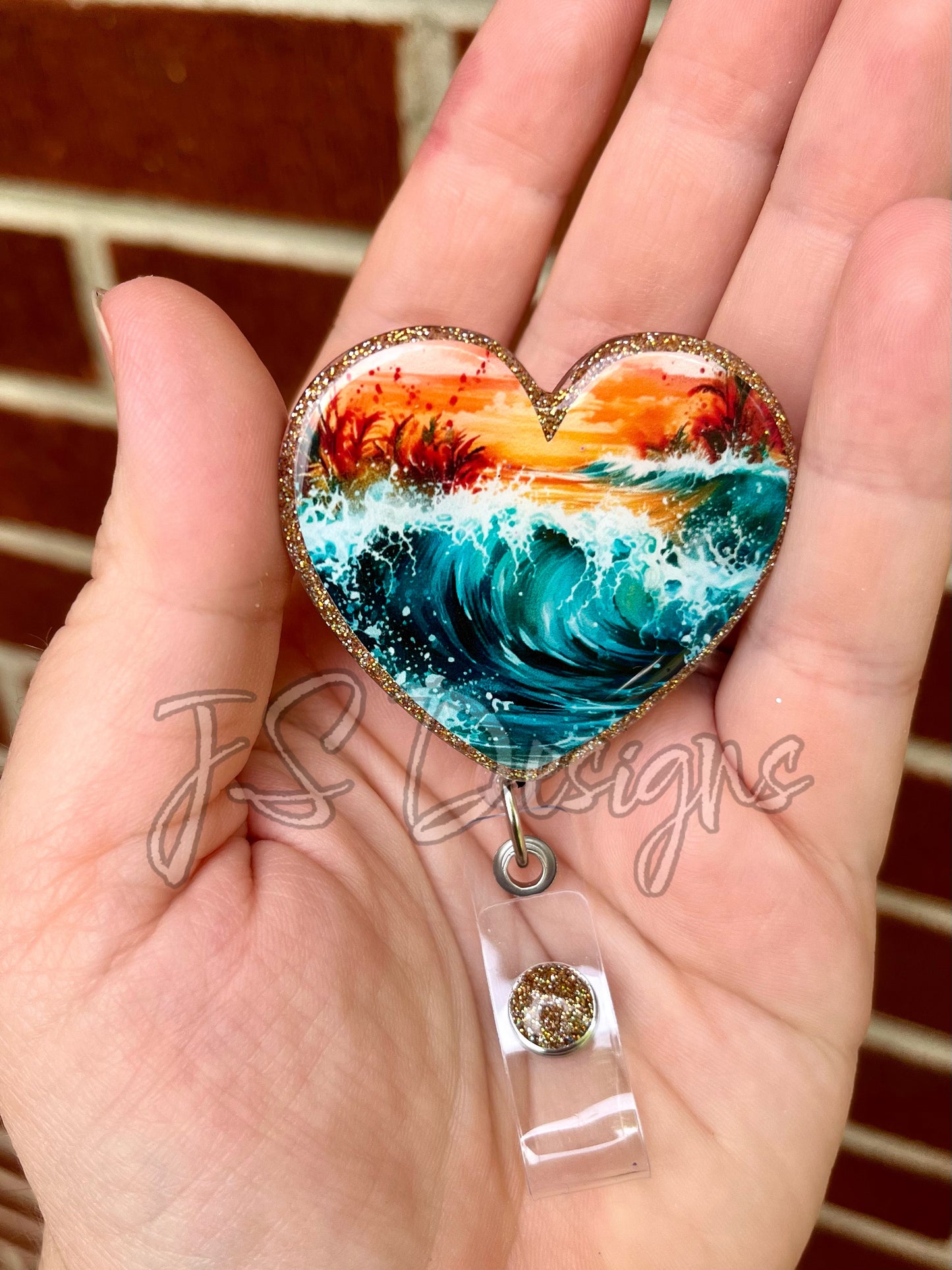 Beach heart acrylic blanks for badge reels & vinyl decal, acrylic blank, decal, vinyl decal, Ocean clear cast acrylic,  Beach badge reel