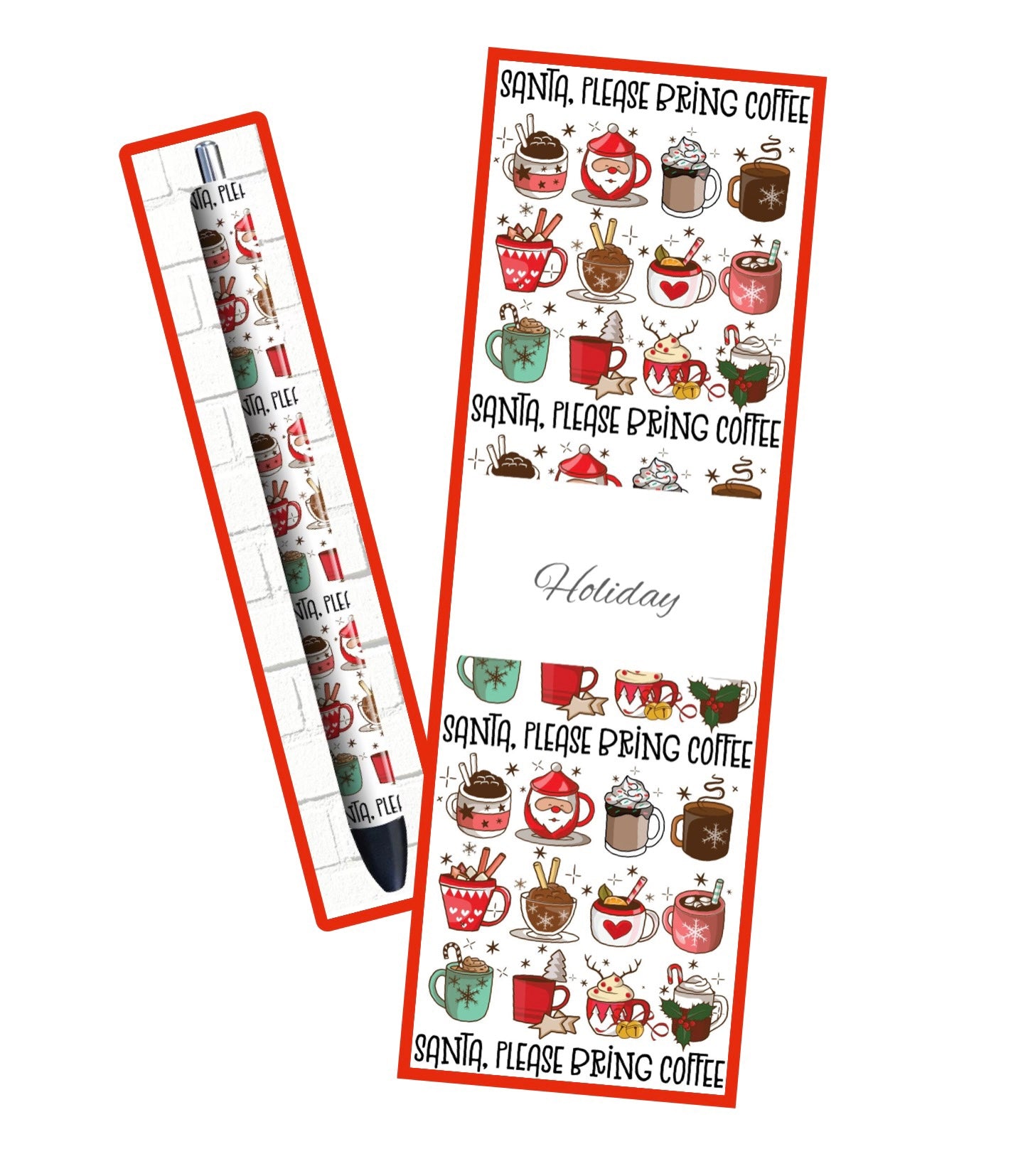 Santa pen wrap vinyl sheet, Santa pen wrap, pen wrap vinyl print sheet, pattern vinyl for pens, pen wrap craft vinyl for Cricut and Silhouette