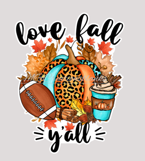 Love fall clear yall acrylic blanks for badge reels with matching vinyl decal, acrylic blank, decal, vinyl decal, Fall acrylic blank