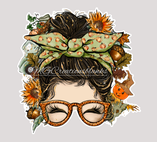 Fall messy bun clear acrylic blanks for badge reels with matching vinyl decal, acrylic blank, decal, vinyl decal, Fall acrylic blank