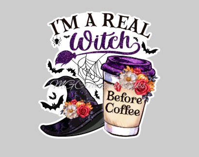 A real witch before coffee clear acrylic blanks for badge reels with matching vinyl decal, acrylic blank, decal, vinyl decal, Halloween witch acrylic blank, Halloween witch, witch