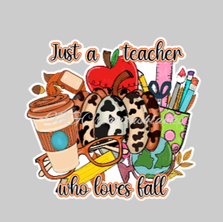 2” Teacher who loves fall clear acrylic blanks for badge reels & vinyl decal, acrylic blank, decal, vinyl decal, cast acrylic, teacher badge reel