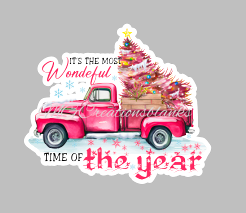 It's the most wonderful time of the year clear acrylic blank for badge reel with matching vinyl decal, acrylic blank, decal, vinyl decal, Most wonderful time of the year decal, acrylic, Christmas truck acrylic blank