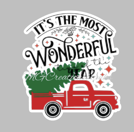 It's the most wonderful time of the year clear acrylic blank for badge reel with matching vinyl decal, acrylic blank, decal, vinyl decal, Most wonderful time of the year decal, acrylic, Christmas red truck acrylic blank