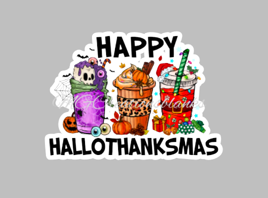 Hallothanksmas drinks clear acrylic blanks for badge reels with matching vinyl decal, acrylic blank, decal, vinyl decal, Halloween season acrylic blank, Halloween spooky season