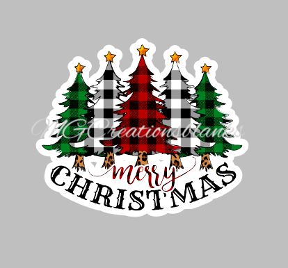 Christmas plaid trees clear acrylic blank for badge reel with matching vinyl decal, acrylic blank, decal, vinyl decal, Christmas tree decal, acrylic, Christmas acrylic blank