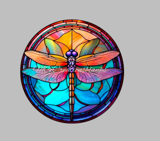 Dragonfly stained glass decal and acrylic blank set for badge reels, vinyl decal, acrylic blank, decal, vinyl decal, cast acrylic, badge reel, Stained glass dragonfly badge reel