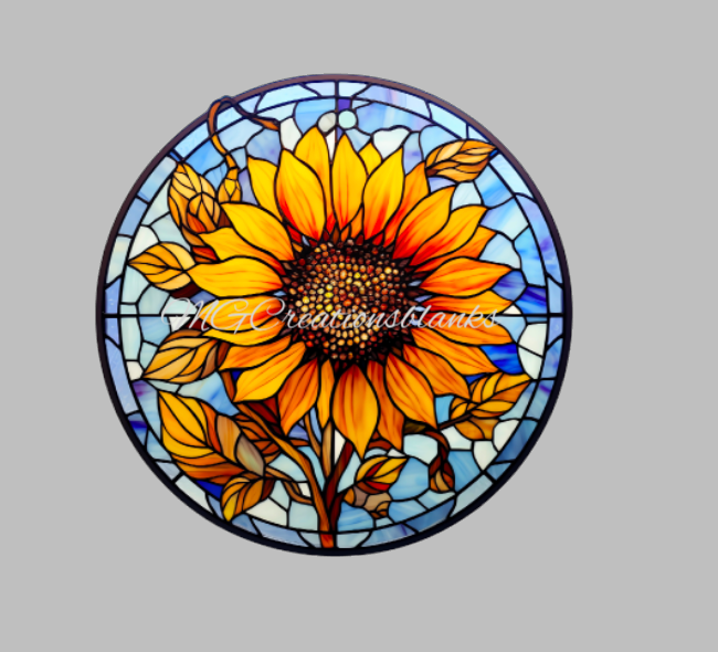 Sunflower stained glass decal and acrylic blank for badge reels, vinyl decal, acrylic blank, decal, vinyl decal, cast acrylic, badge reel, Stained glass sunflower badge reel