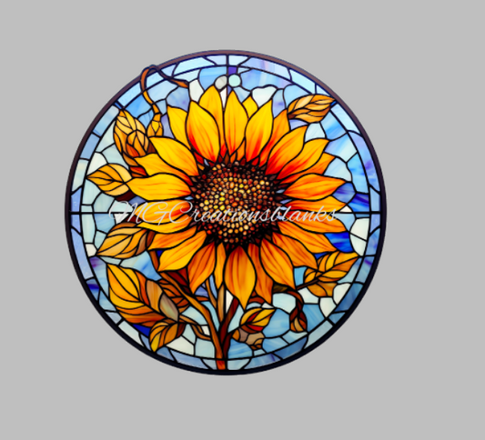 Sunflower stained glass decal and acrylic blank for badge reels, vinyl decal, acrylic blank, decal, vinyl decal, cast acrylic, badge reel, Stained glass sunflower badge reel