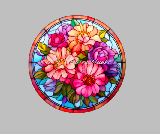 Flowers stained glass decal and acrylic blank for badge reels, vinyl decal, acrylic blank, decal, vinyl decal, cast acrylic, badge reel, Stained glass flowers badge reel