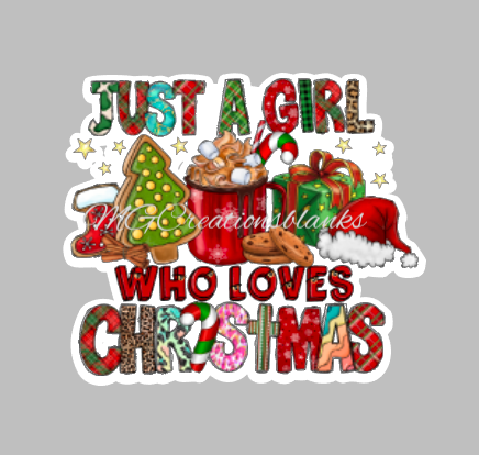 Just a girl who loves christmas clear acrylic blank for badge reel with matching vinyl decal, acrylic blank, decal, vinyl decal, Just a girl who loves christmas decal, Christmas acrylic, acrylic blank