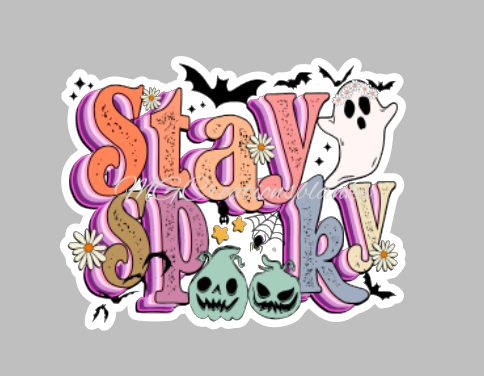 Halloween stay spooky vibes clear acrylic blanks for badge reels with matching vinyl decal, acrylic blank, decal, vinyl decal, Halloween, stay spooky acrylic blank, Halloween spooky season