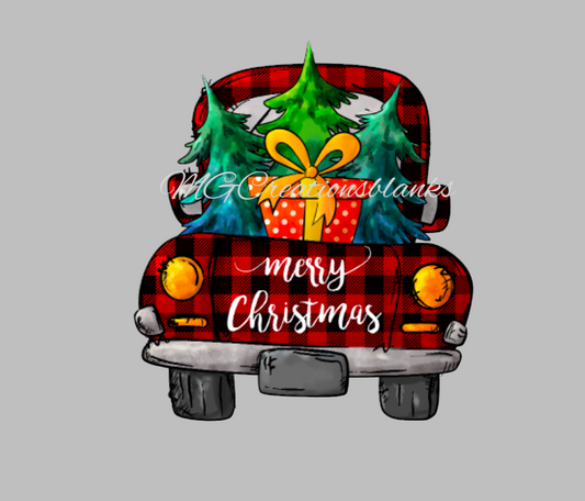 Christmas Truck clear acrylic blank for badge reel with matching vinyl decal, acrylic blank, decal, vinyl decal, Christmas truck decal, acrylic, Christmas red truck acrylic blank