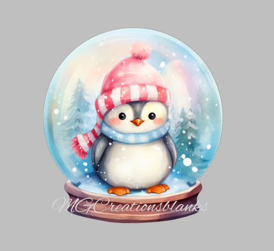 Snow globe penguin clear acrylic blank for badge reel with matching vinyl decal, acrylic blank, decal, vinyl decal, Christmas snow globe decal, acrylic, Snow globe penguin acrylic blank