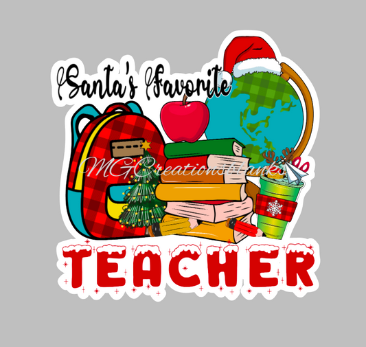 Santa's favorite teacher clear acrylic blank for badge reel with matching vinyl decal, acrylic blank, decal, vinyl decal, Christmas decal, acrylic, Santa's favorite teacher acrylic blank, teacher acrylic blank, teacher