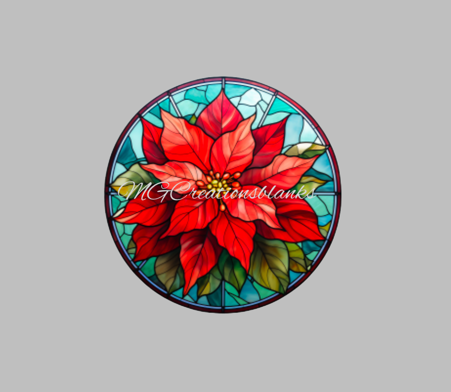 Poinsettia stained glass clear acrylic blank for badge reel with matching vinyl decal, acrylic blank, decal, vinyl decal, Poinsettia decal, acrylic, Poinsettia  acrylic blank