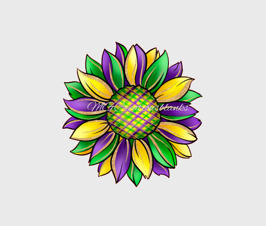 Mardi grass sunflower clear acrylic blanks for badge reels with matching vinyl decal, acrylic blank, decal, vinyl decal, Mardi gras acrylic blank