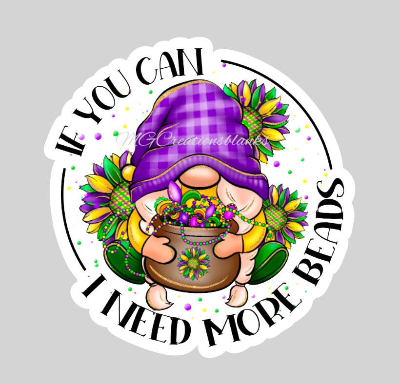 Mardi grass gnome clear acrylic blanks for badge reels with matching vinyl decal, acrylic blank, decal, vinyl decal, Mardi gras gnomes acrylic blank, I'm fine, everything is fine