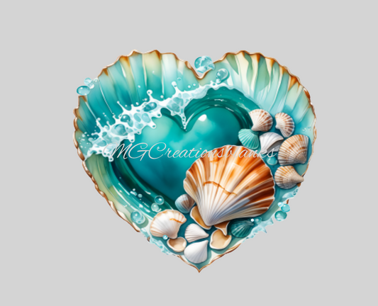 Beach heart acrylic blanks for badge reels & vinyl decal, acrylic blank, decal, vinyl decal, Ocean clear cast acrylic,  Beach badge reel