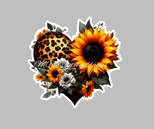 Leopard sunflower heart acrylic blanks for badge reels & vinyl decal, acrylic blank, decal, vinyl decal, Leopard clear cast acrylic, leopard badge reel