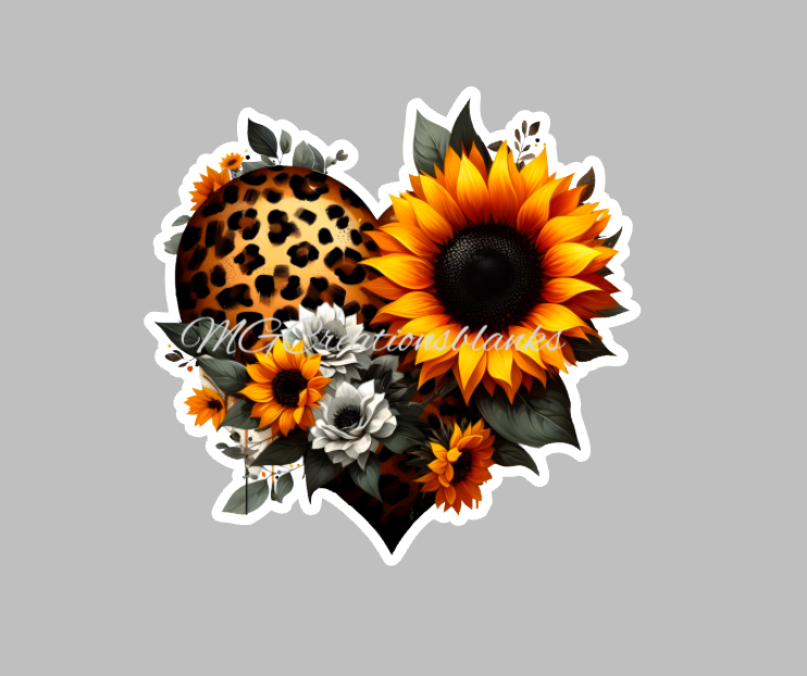 Leopard sunflower heart acrylic blanks for badge reels & vinyl decal, acrylic blank, decal, vinyl decal, Leopard clear cast acrylic, leopard badge reel