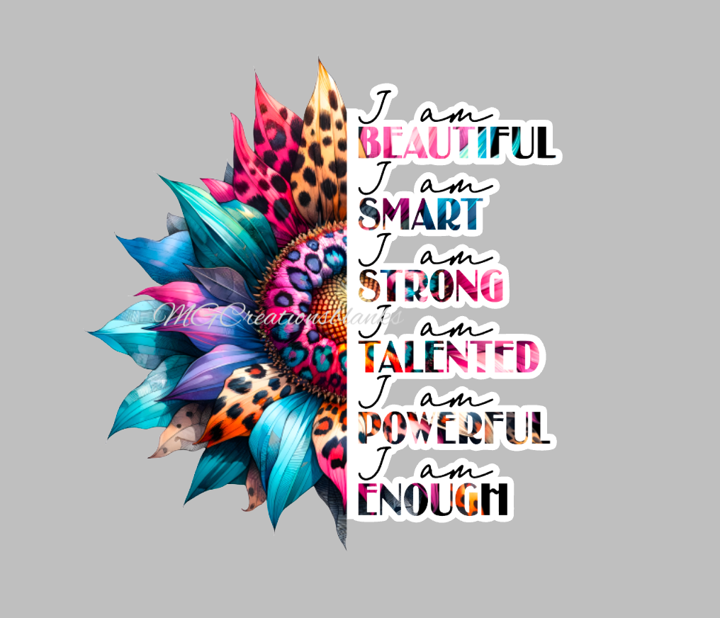 I am beautiful, I am strong, I am enough acrylic blanks & vinyl decal, acrylic blank, decal, vinyl decal, cast acrylic, Strong, Beautiful, Enough clear acrylic blank, clear acrylic blank badge reel, enough acrylic blank