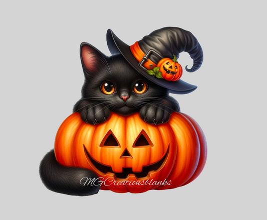 Halloween black cat and pumpkin clear acrylic blanks for badge reels with matching vinyl decal, acrylic blank, decal, vinyl decal, Halloween black cat acrylic blank, Halloween cat and pumpkin