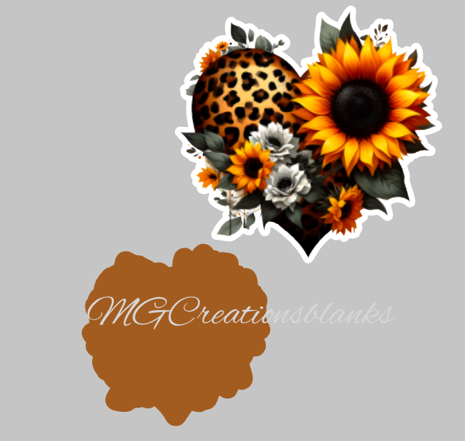 Leopard sunflower heart acrylic blanks for badge reels & vinyl decal, acrylic blank, decal, vinyl decal, Leopard clear cast acrylic, leopard badge reel