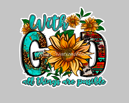 With God all things are possible clear acrylic blanks & vinyl decal, acrylic blank, decal, vinyl decal, cast acrylic, with God all things are possible badge reel, acrylic blank