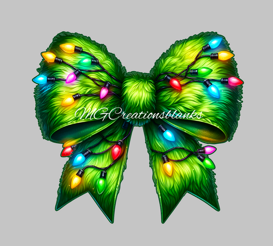 Christmas green bow clear acrylic blank for badge reel with matching vinyl decal, acrylic blank, Christmas bow decal, vinyl decal, Christmas lights bow