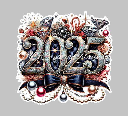 Happy New Year clear acrylic blank for badge reel with matching vinyl decal, acrylic blank, decal, vinyl decal, New Year decal, Happy New Year holiday acrylic, Happy New Year acrylic blank