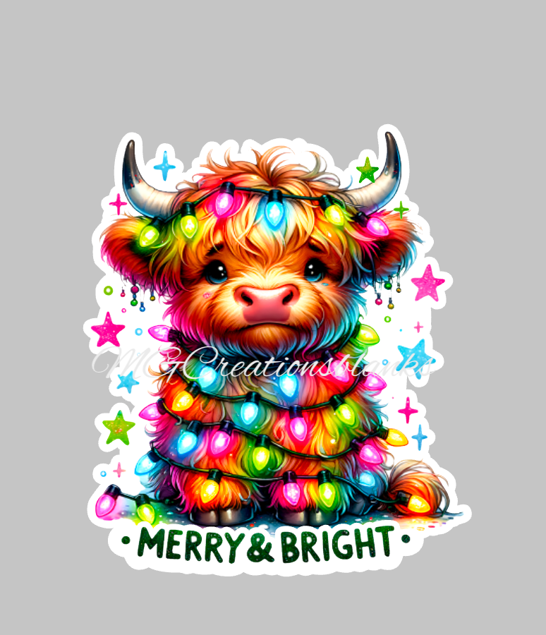 Christmas highland cow clear acrylic blank for badge reel with matching vinyl decal, acrylic blank, cookie decal, vinyl decal, highland cow clear acrylic, highland cow clear acrylic blank