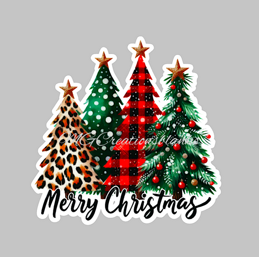 Christmas trees clear acrylic blank for badge reel with matching vinyl decal, acrylic blank, decal, vinyl decal, Christmas tree decal, Plaid Christmas tree acrylic, Christmas Tree acrylic blank