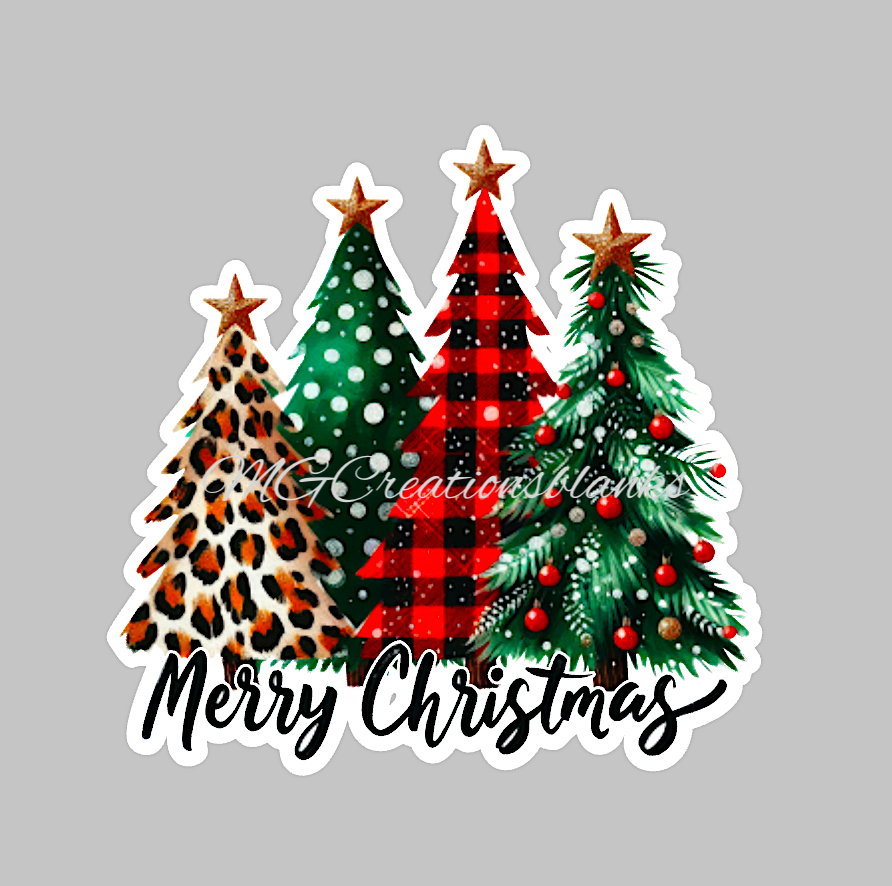 Christmas trees clear acrylic blank for badge reel with matching vinyl decal, acrylic blank, decal, vinyl decal, Christmas tree decal, Plaid Christmas tree acrylic, Christmas Tree acrylic blank