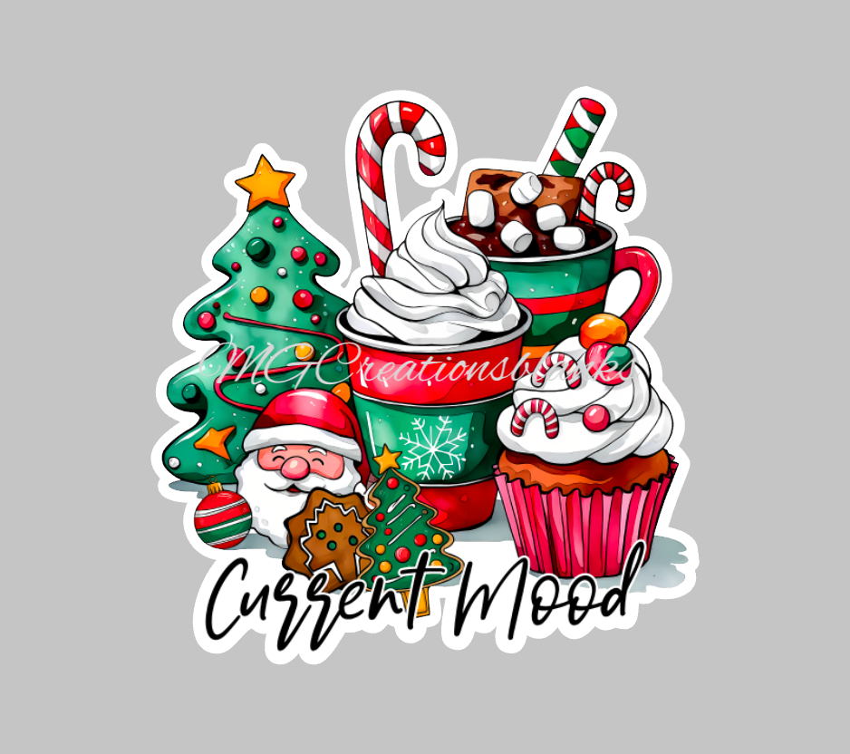 Christmas coffee current mood acrylic blank for badge reel with matching vinyl decal, acrylic blank, decal, vinyl decal, latte decal, acrylic, coffee, Merry Christmas coffee