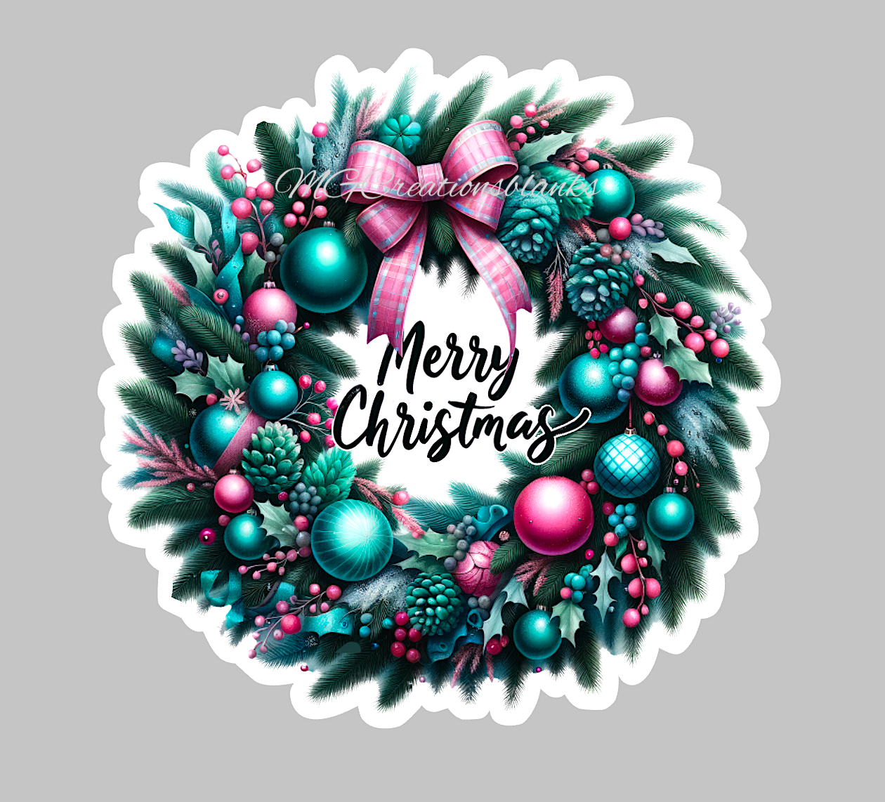 Christmas wreath clear acrylic blank for badge reel with matching vinyl decal, Christmas wreath acrylic blank, Christmas wreath decal, vinyl decal, Santa decal, acrylic, Christmas acrylic blank